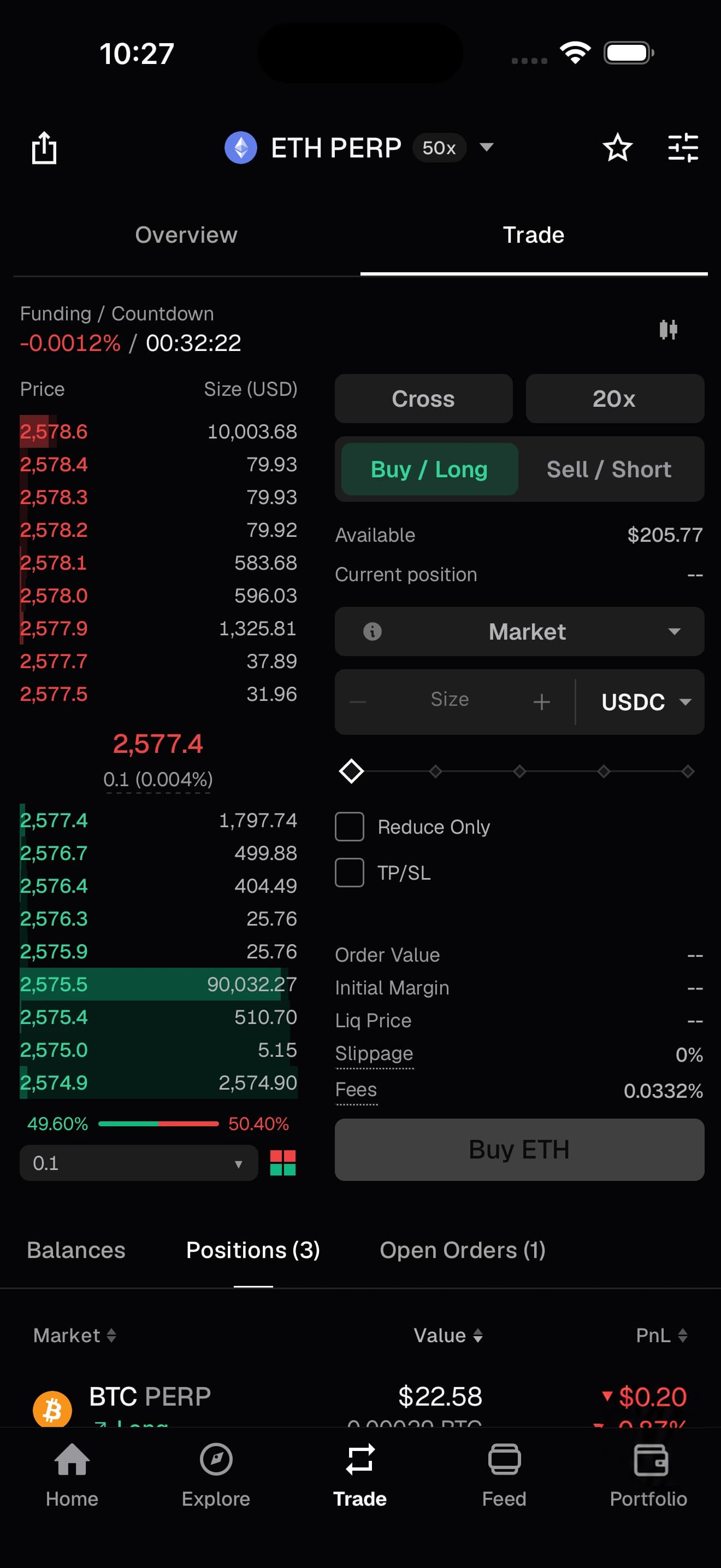 N1 Pro mode with an Ethereum order book, trade ticket, and position controls.